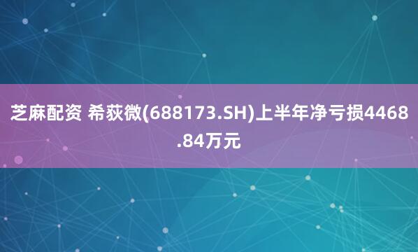 芝麻配资 希荻微(688173.SH)上半年净亏损4468.84万元